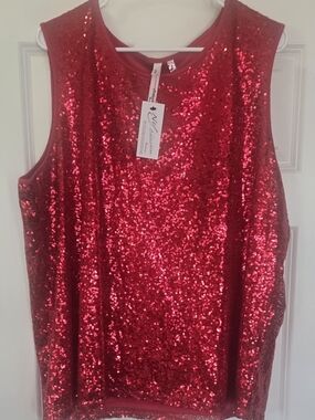 NY Collection Red Sequin Sleeveless Top